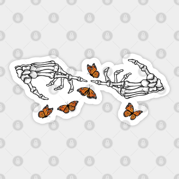 Skeleton Hands and Monarch Butterflies Sticker by HolidayBug